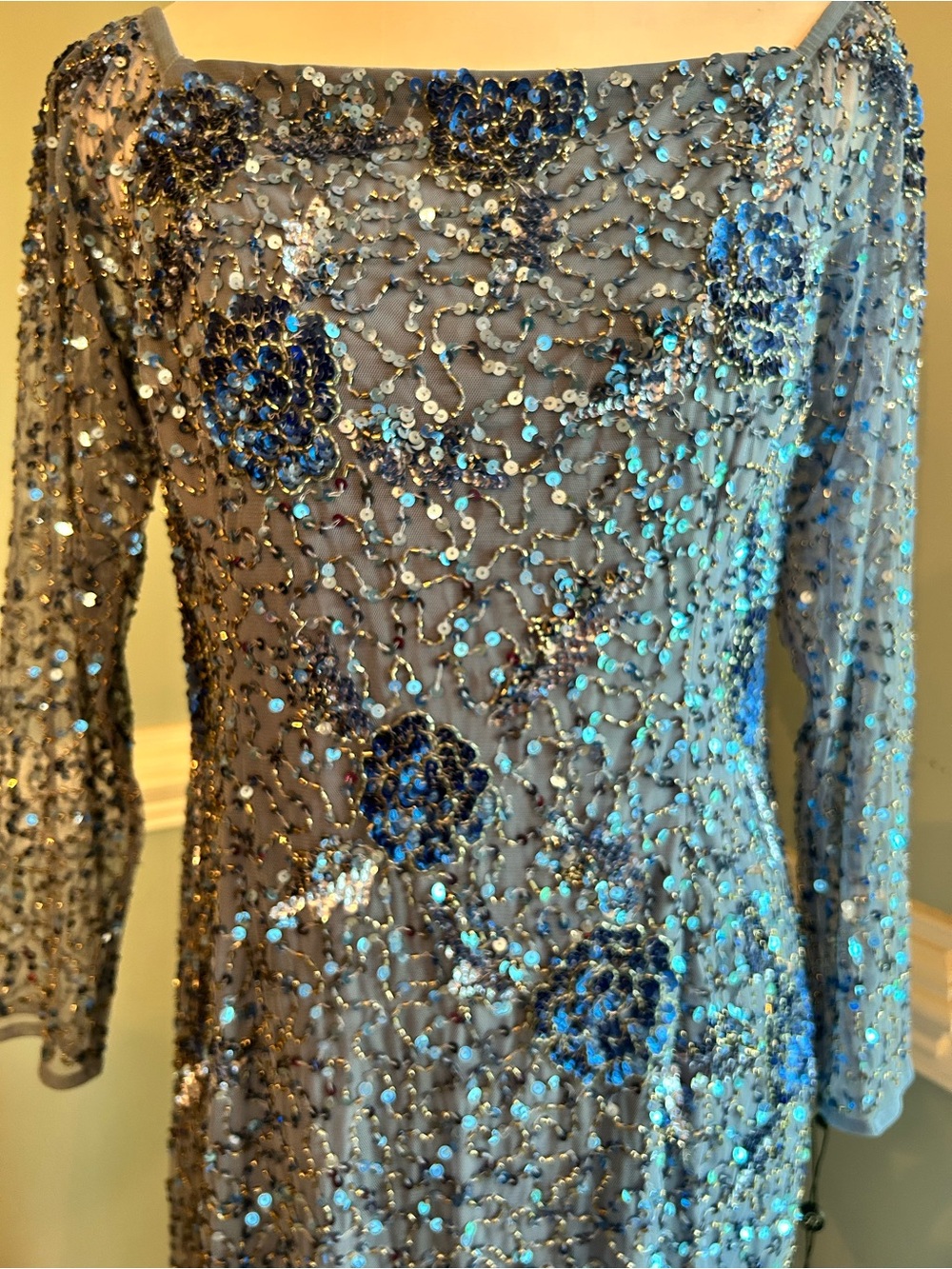 Adrianna Papell Blue Sequin Floral Evening Dress size 12 - Picture 3 of 10